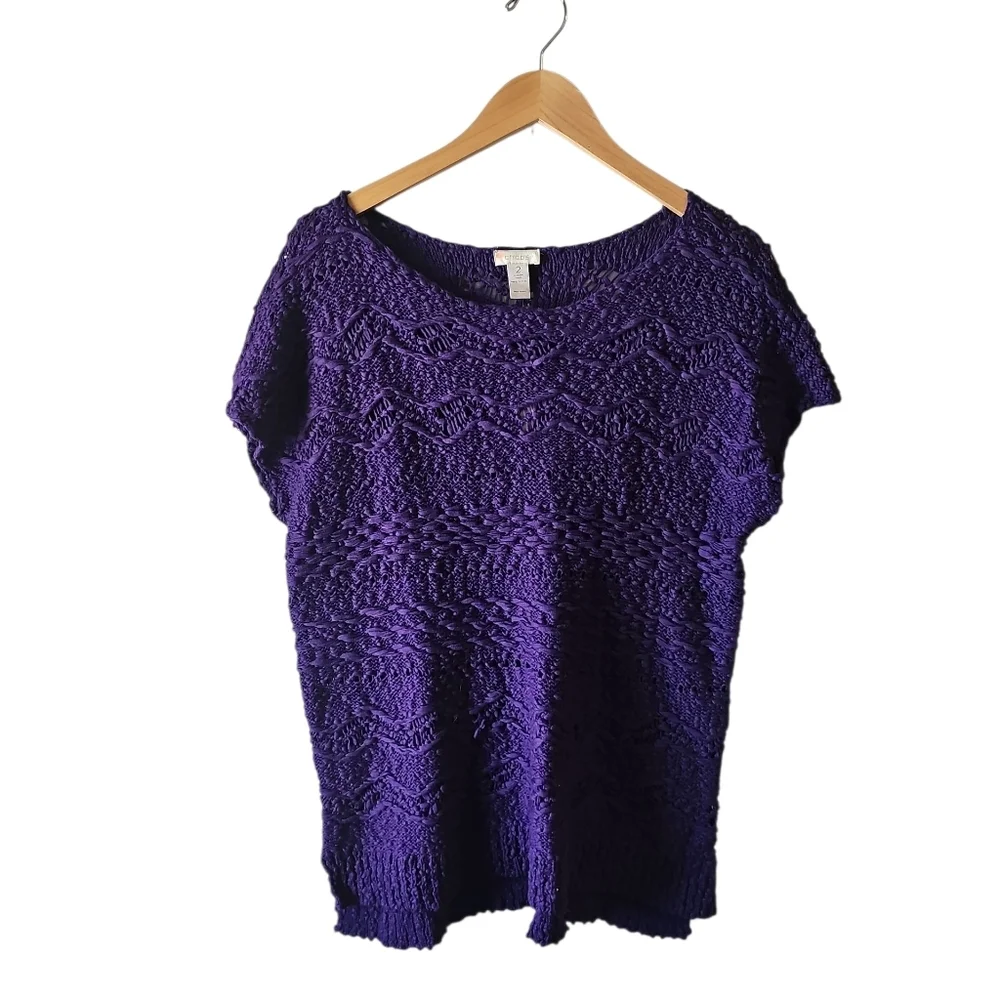 Chicos 2 Portrait Pullover Sweater Sz 12 Large African Purple New With Tags $89